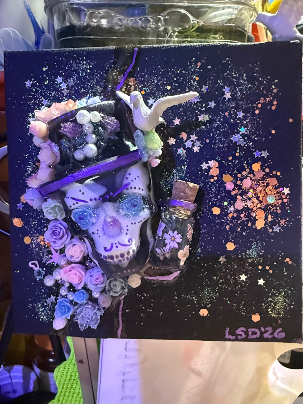 Handcrafted Purple Day of the Dead Skull Wall Art